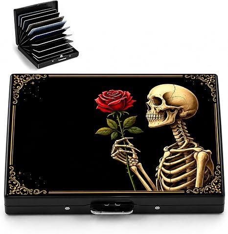 Rose Skull Metal Wallet Credit Card Protector Case Equipped RFID Blocking - skull wallet