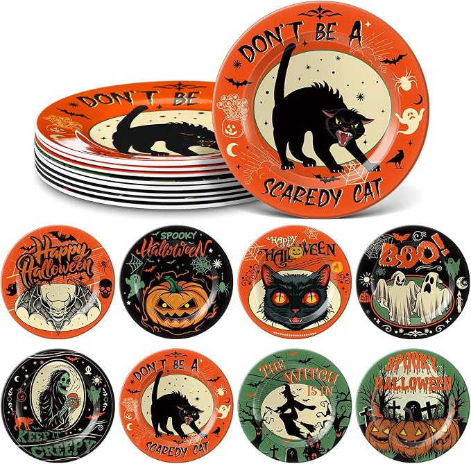 8 Pcs Halloween Dinnerware Set Halloween Plates Serving Dishes, Colorful - skull plate