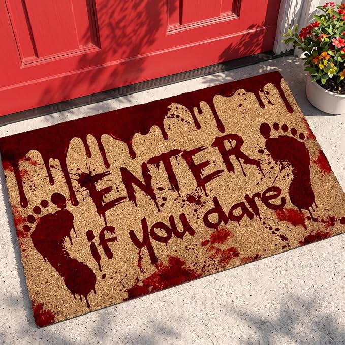 Halloween Door Mat Enter If You Dare Doormat for Front Door 30x18'' - skull floor mat