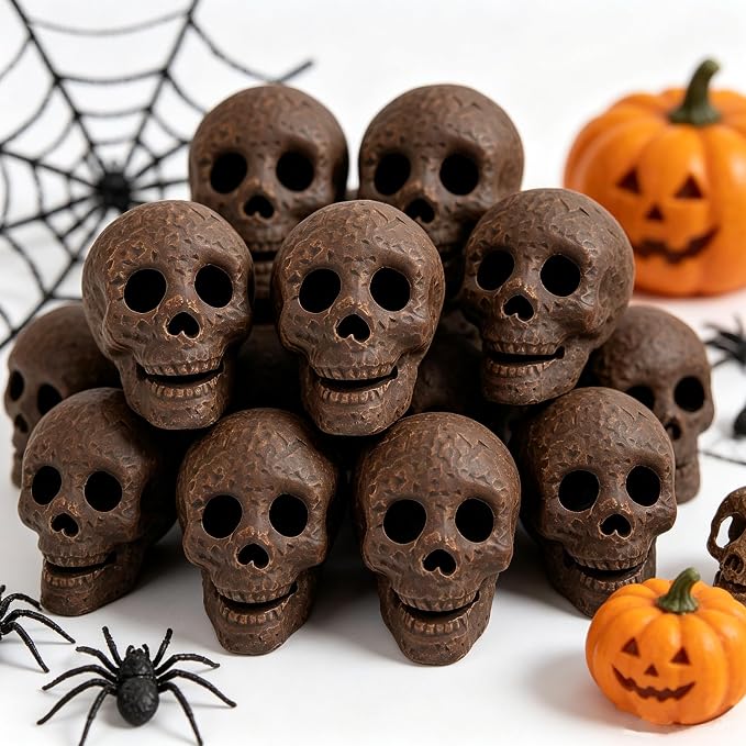 12 Pcs Fire Pit Skulls, Reusable Ceramic Skull Decor & Skeleton Head Prop for Halloween, Indoor Outdoor Skull Decorations, Fireproof Small Skull Logs for Fire Pit (12, Light Brow) - skull figurine
