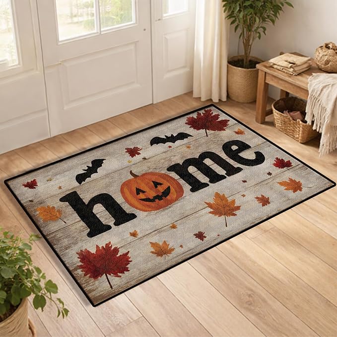 NYZE Halloween Fall Entryway Rug Non-Slip Low Pile Indoor Door Mat - skull carpet