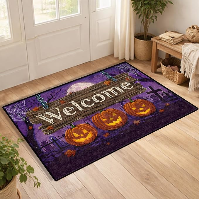 NYZE Halloween Entryway Rug Indoor Door Mat Non-Slip Low Pile Welcome Mat - skull floor mat