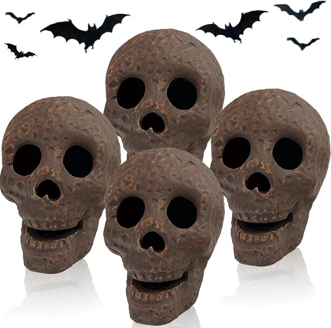 4 Pcs Ceramic Skull | Small Fire Pit Skulls | Reusable Halloween Skull Decor & Skeleton Head Prop | Skeleton Head Table Centerpiece for Indoor & Outdoor Use (4, Light Brown) - skull lamp