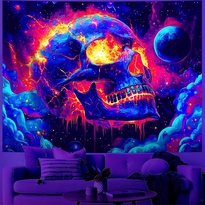 BVBOX Blacklight Halloween Tapestry Horror Moon Night Scary Cemetery Pumpkin Lantern Halloween Tapestry Wall Hanging Skull Horror Poster Banners for Bedroom Livingroom