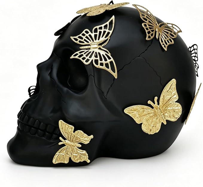 Black Skull Statue Gothic Figurine for Home Halloween Decor（Large） - skull figurine