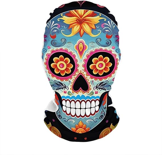 Sugar Skulls Full Face Mask - Breathable Stretchy Faceless Mask Lightweight Mesh Cosplay Hood Unisex Party Costume Funny Head Cloth for Cycling, Motorcycle, Skiing & Festivals - skull headband