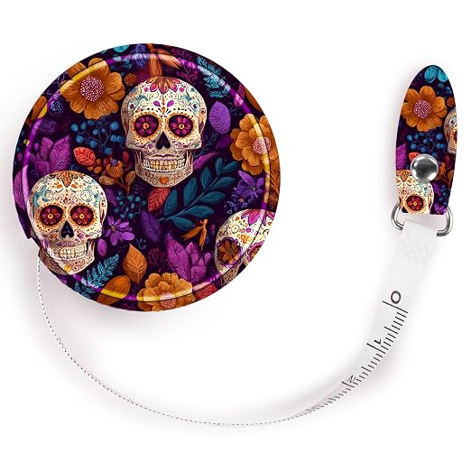 Retractable Mini Leather Tape Measure, Auto Retract Candy Skull - skull sticker
