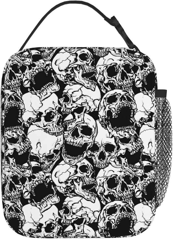 Insulated Lunch Bag Portable Lunch Box Reusable Totes For Women Men - skull suitcase