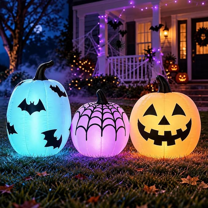 DomKom PVC LED Halloween Pumpkin Inflatable Outdoor Decorations - skull inflatable