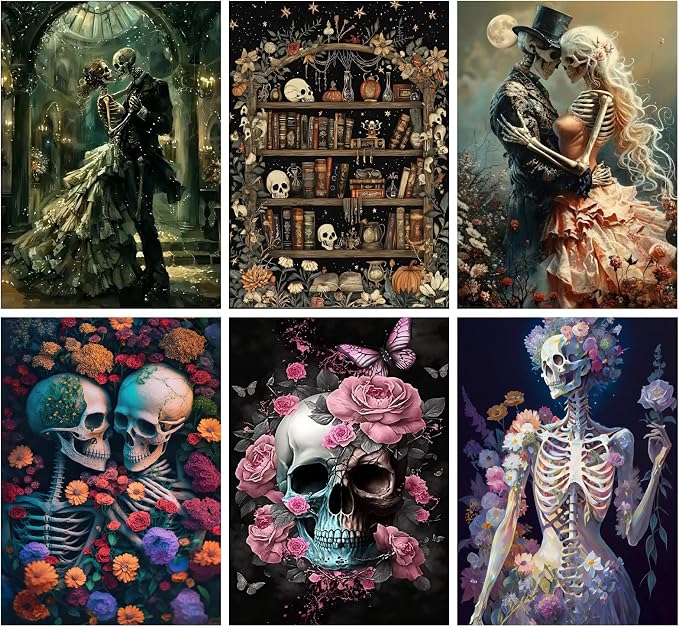 askkqtx 6 Pack Halloween Diamond Art Kits for Adults Beginners 12x16 Inch - skull painting