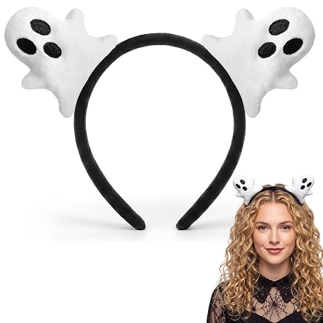 White Ghost Halloween Headband for Adults Cute Fuzzy - skull headband