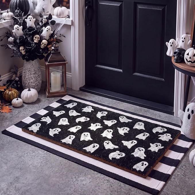 2 Pcs Halloween Ghost Door Mat Set Halloween Ghost Spooky Season Decor