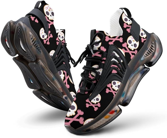 Cute Skull and Crossbones Novelty Women's Sporting Shoes Lightweight Elastic Running Shoe Tennis Sneakers - sugar skull boots