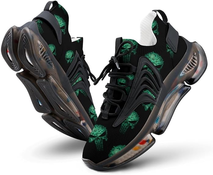 Green Punish1 Skull Novelty Women's Sporting Shoes Lightweight Elastic Running Shoe Tennis Sneakers - sugar skull boots