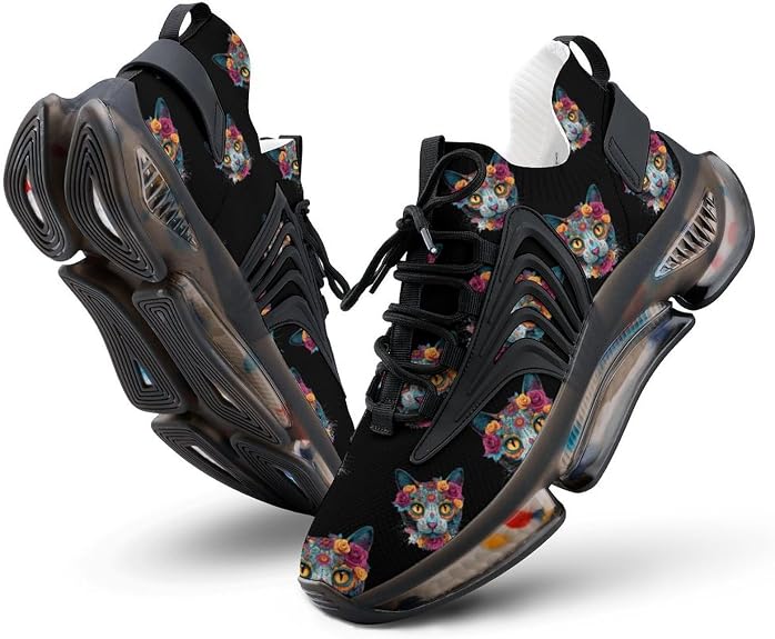 The Day of Dead Skull Cats Novelty Women's Sporting Shoes Lightweight Elastic Running Shoe Tennis Sneakers - sugar skull boots
