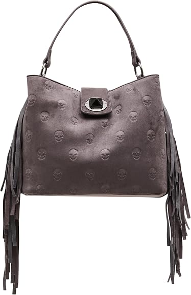 Betsey Johnson Skully Fringe Bucket Bag - sugar skull handbags for sale