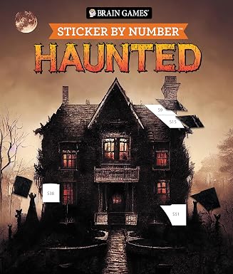 Brain Games - Sticker by Number: Haunted - 28 Creepy Images: Skulls, Witches, Vampires & More | Sticker Activity Book for Adults & Teens | Dark Gothic Horror Gift - skull sticker