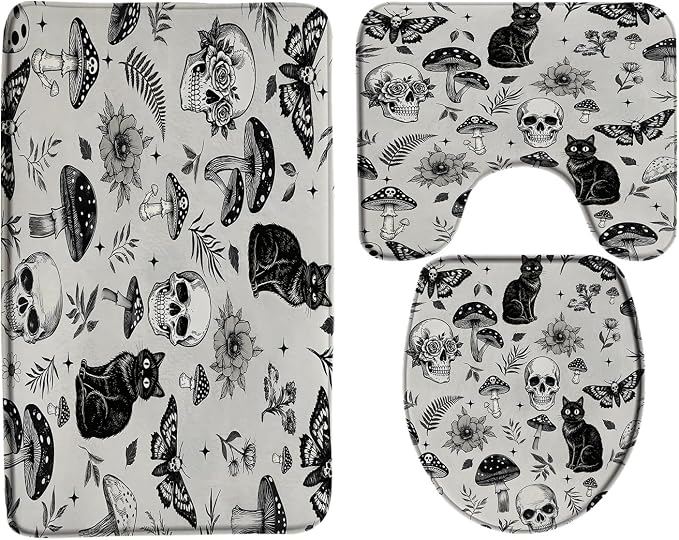 Halloween Witchy 3 Piece Bath Mat Sets 17.8"x29.5"Bath Mat - skull carpet