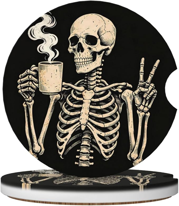 Skull Peace Sign Car Cup Holder Coasters Absorbent Ceramic Coaster - skull coaster