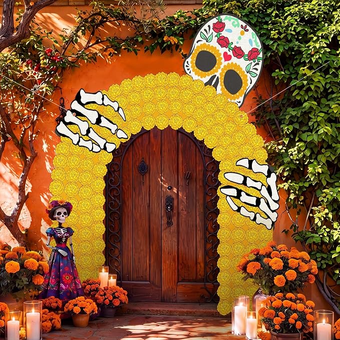 Preboun Dia De Los Muertos Decorations Day of the Dead Porch Door Banner - skull carpet