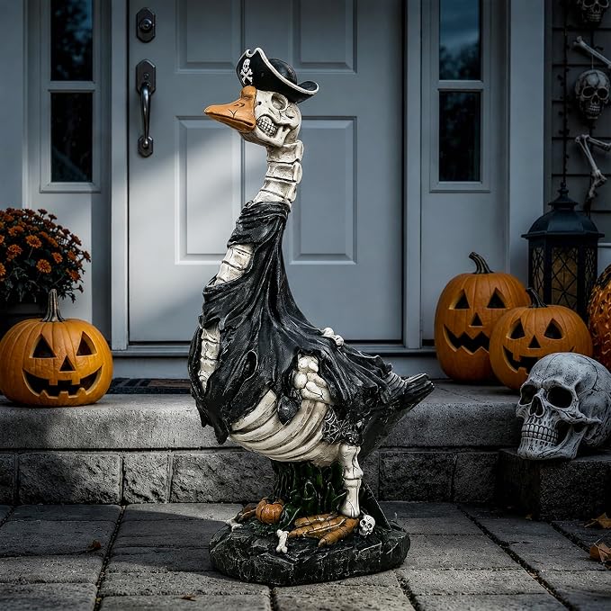 GIGALUMI 20" Halloween Skeleton Porch Goose,Outdoor Halloween Decorations - skeleton