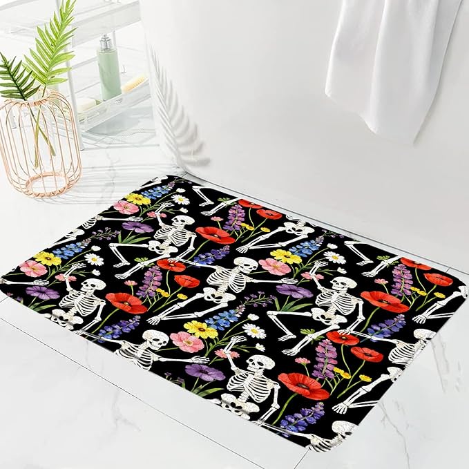 Halloween Skull Bath Mat,Memory Foam Bath Rug 17.8" x 29.5" - skull floor mat