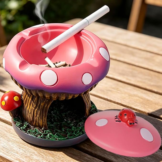 Ashtray with Lids Windproof for Indoor or Outdoor Use Mushroom Ash tray with Lighter Stash Spot-Cool Ashtrays for Weed Smokers and Bong Users with Smoking Accessories Collection Purple - skull ashtray