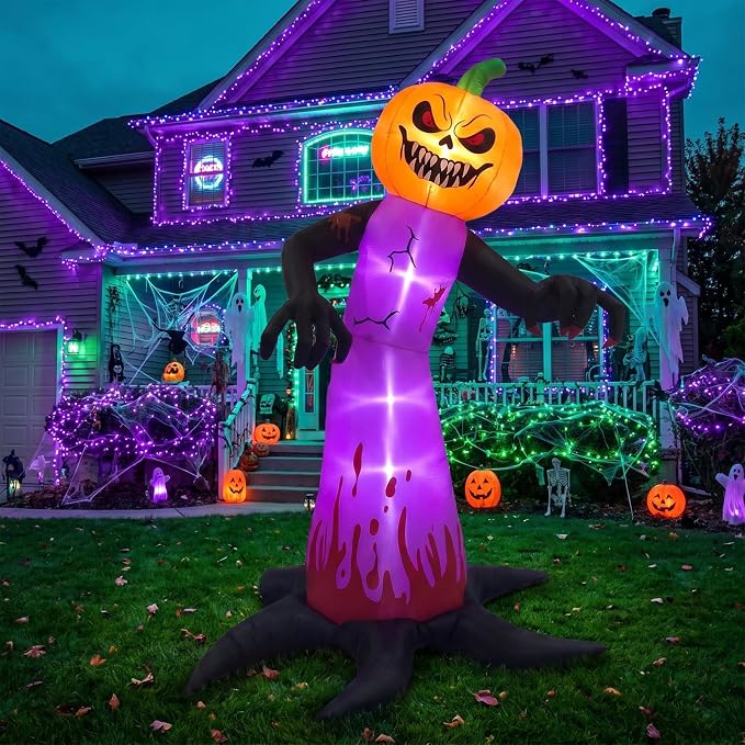 Gardwin 12 FT Halloween Inflatables Evil Pumpkin Head Monster Outdoor Decorations, Inflatable Yard Decoration, Halloween Blow up Holiday Decor with LED Lights for Home Yard Garden Lawn Party