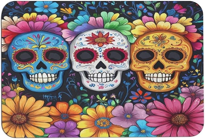 Day of The Dead Skull Flower Floor Mats Non-Slip Bathroom Rugs Washable Bath Mat Area Rugs Carpet for Home - skull toilet mat