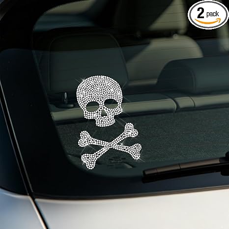 Car Decals for Women, Motorcycle Helmet Stickers, Bling Rhinestone Skull Stickers and Decals with Self-Adhesive Backing, Bling Skull and Bone Car Decoration for Most Vehicles, Laptops, Luggage - skull suitcase