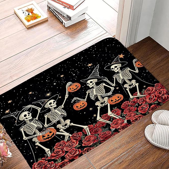 Halloween Skull Rug Mats for Tub Kitchen Indoor Doormat Floor,16X24 Inch - skull toilet mat