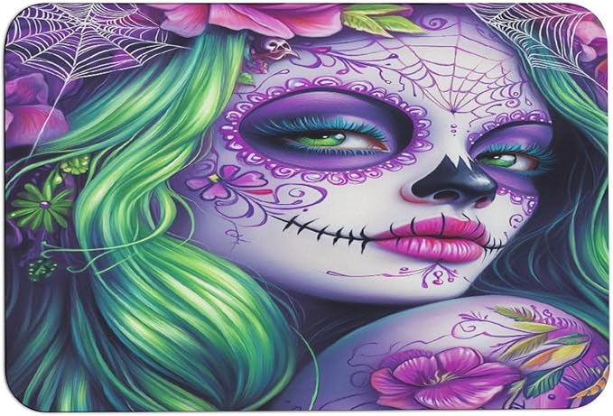 Day of The Dead Skull Woman Floor Mats Non-Slip Bathroom Rugs Washable Bath Mat Area Rugs Carpet for Home - skull toilet mat
