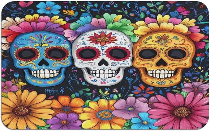 Day of The Dead Skull Flower Floor Mats Non-Slip Bathroom Rugs Washable Bath Mat Area Rugs Carpet for Home - skull toilet mat