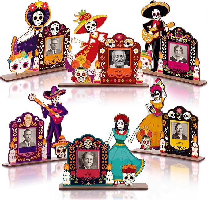 Junkin 6 Set Dia De Los Muertos Decorations Picture Frames - skull candle