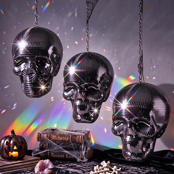 3 Pack Disco Halloween Skull Decor Black Hanging Disco Skeleton