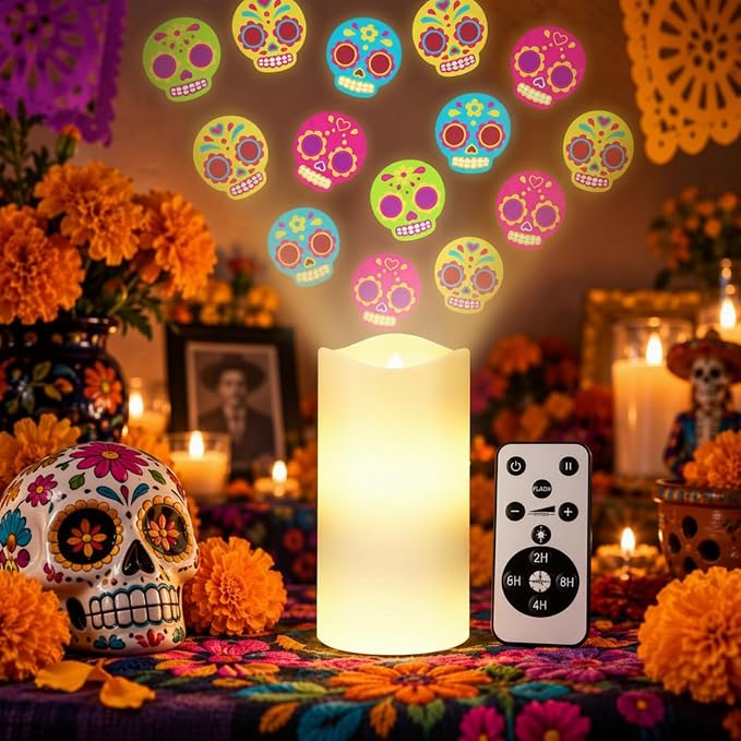 Day of The Dead Decoration Flameless Candles Projector Lights Holiday Gift - skull lamp