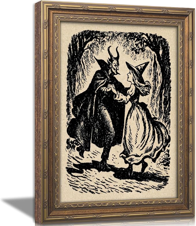 Vintage Gold Framed Witch Wall Art, Gothic Dark Academia Oli Canvas Prints - skull wall art