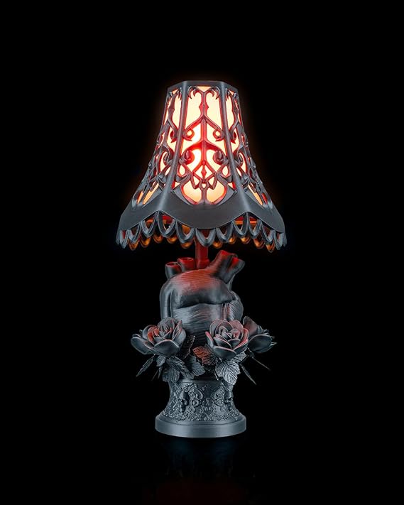 Sepulchral Light Gothic Table Lamp, Gray, 3D Printed PLA Plastic, Dark Fantasy Theme, Warm Amber Glow, Decorative Accent - skull lamp