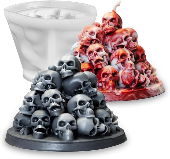 Wehous Stacked Skull Candle Molds for Candle Making, Cool Halloween Skull Silicone Molds for Epoxy Resin Casting Concrete Candle Soap Wax Mold, 3D Chocolate Cake Fondant Halloween Ornament Mold - skull candle