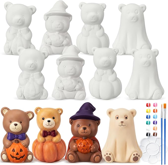 Soulchen 17 Pcs Paint Your Own Halloween Bear Ceramic Paint Craft Set