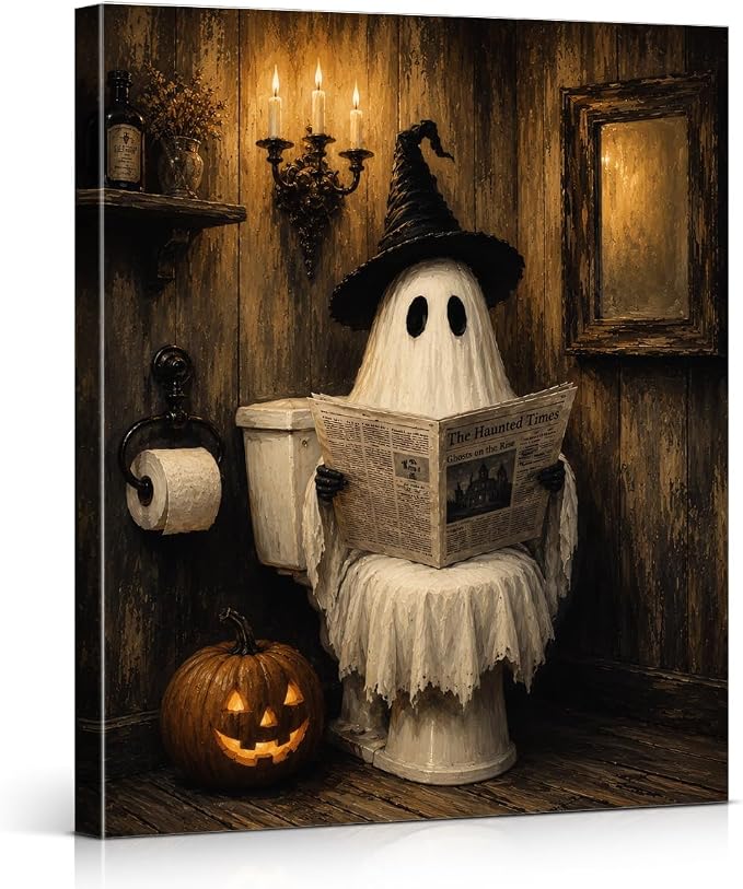 Gothic Ghost Halloween Bathroom Wall Art Vintage Ghost on Toilet Wall Decor