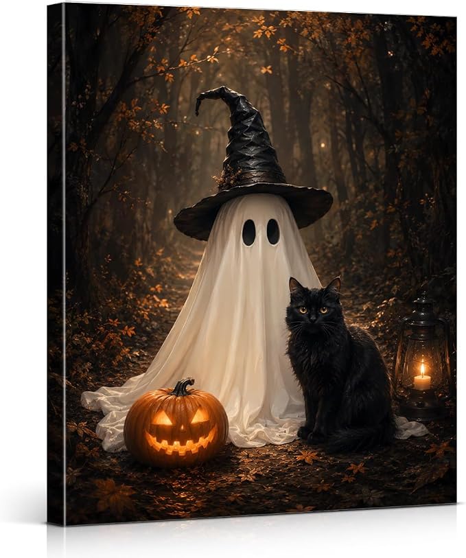 Spooky Ghost Halloween Wall Art Ghost Black Cat Halloween Wall Decor - skull wall art