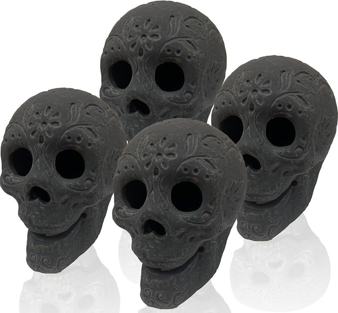 4Piece Fire Pit Skulls, Reusable Ceramic Skull Decor & Skeleton Head Prop for Halloween, Indoor Outdoor Skulls Decorations, Fireproof Small Skull Logs for Fire Pit (4 Black) - skull ashtray
