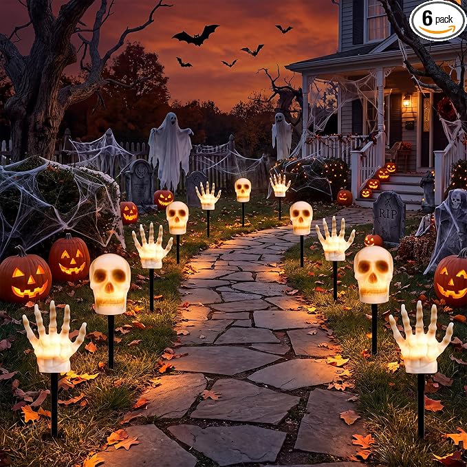 13FT Halloween Pathway Lights, 6PK LED Skeleton Hands Lights - string light
