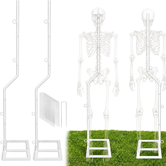 2 Set Halloween Skeleton Stand, Outdoor 5.4Ft Metal Skeleton Support Holder - skeleton