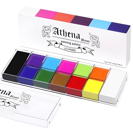 UCANBE Athena Basic Face Body Paint Oil Palette, 12 Color Large Black White Professional Face Painting Makeup Kit, Facepaint Pallet for Halloween SFX Party Art Stage Costume Cosplay Clown Goth Make Up - sugar skull makeup