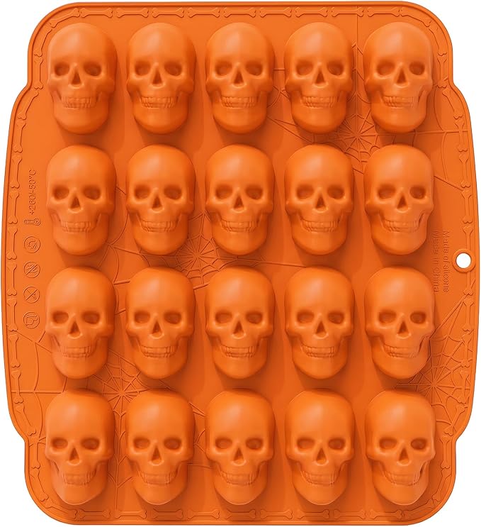 NiHome 20 Cavities Silicone Skull Mold for Baking Chocolates Making, Orange - skull ashtray