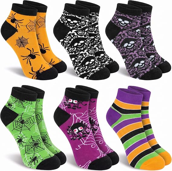 Glitopper 6 Pairs Halloween Socks Women Crazy Ankle Socks Bulk - sugar skull costume