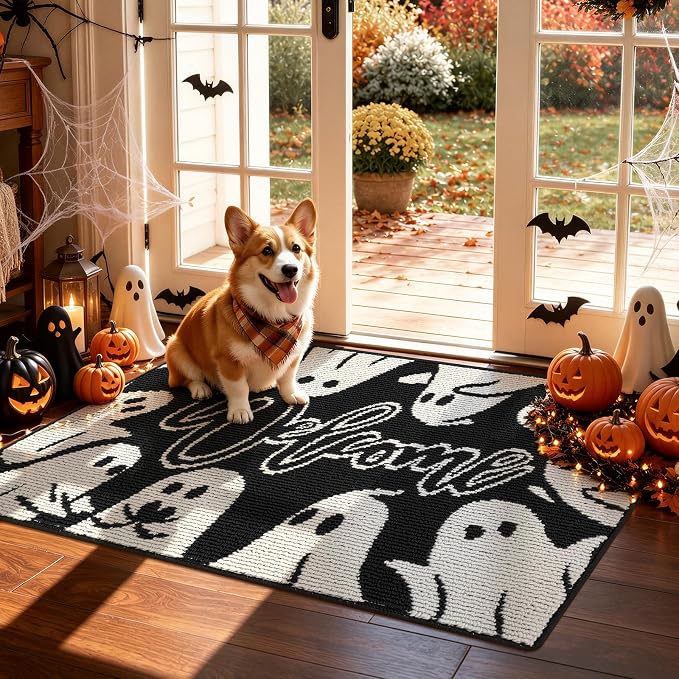 Halloween Indoor Door Mat Washable Ghosts Muddy Rugs for Dog 2x3ft