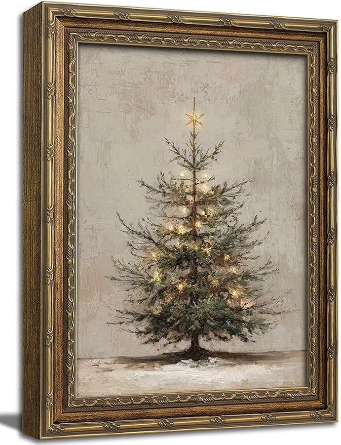 Gold Framed Wall Art Vintage Christmas Tree Canvas Print Neutral Farmhouse Winter Holiday Decor Picture Rustic Fir Tree Artwork for Living Room Bedroom 12x16 inch - skull painting